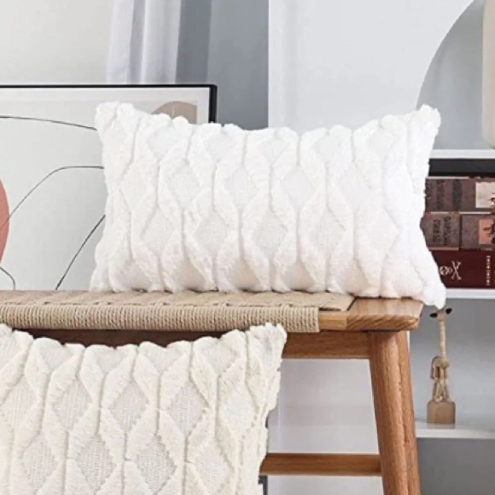 Luxury Home | Cream Soft Plush Short Wool Luxe Lumbar Throw Pillow Covers